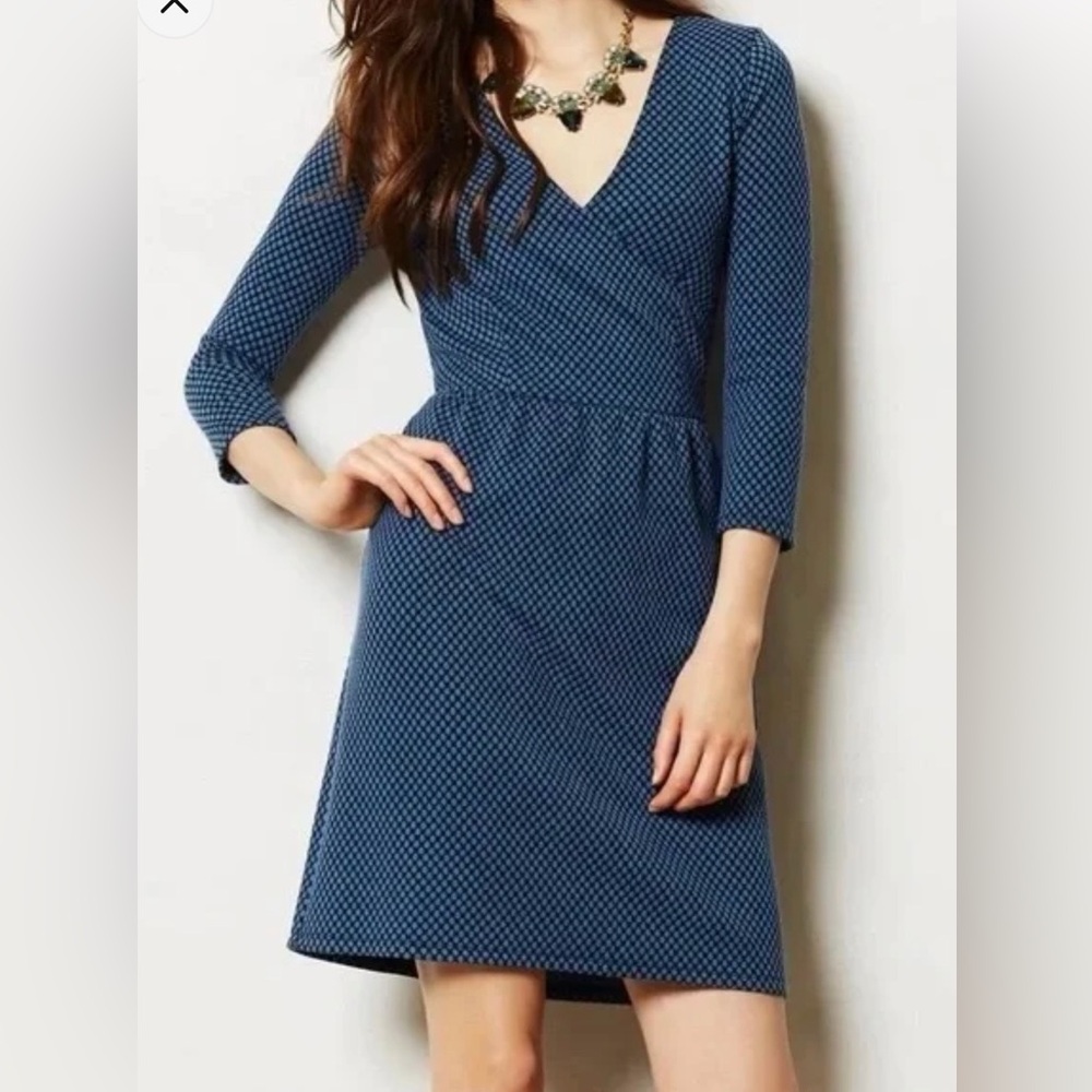 Anthropologie / HD in Paris - Blue and Black Polka Dot  Wrap-Style Dress